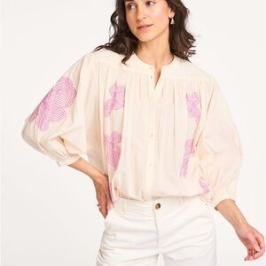 Chic Button Down Shirt with Pink Embroidery